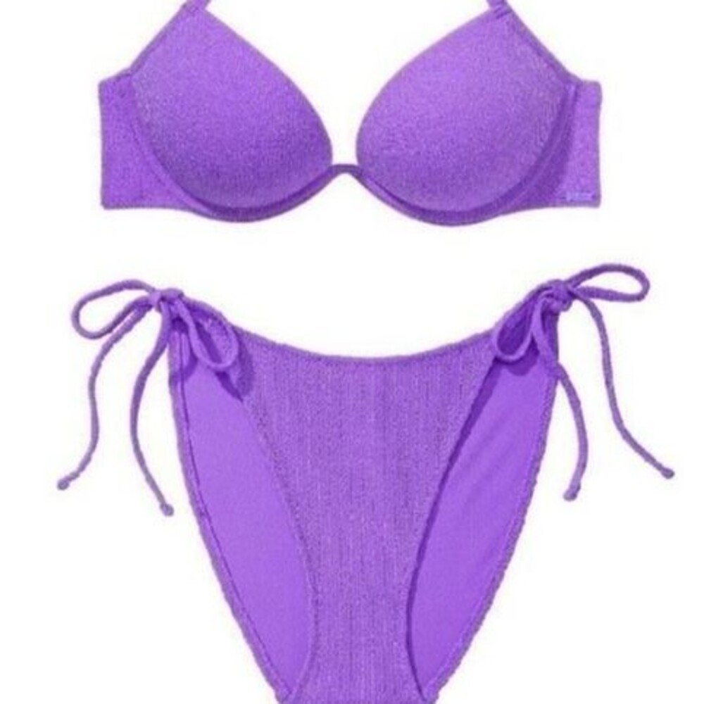 VS PINK SWIM Super Push-Up Top Bikini Set +2cp Purple Shimmer 36C 36D 38B 38C L